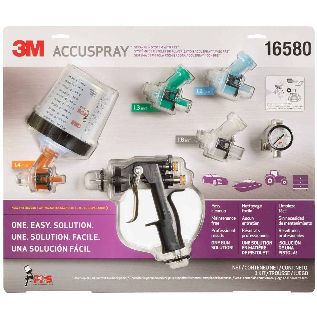 3M Accuspray ONE Spray Gun System with Standard PPS, 22 oz, 4 Atomizing Heads (16580) (7100099202) (4 Pack) - 2