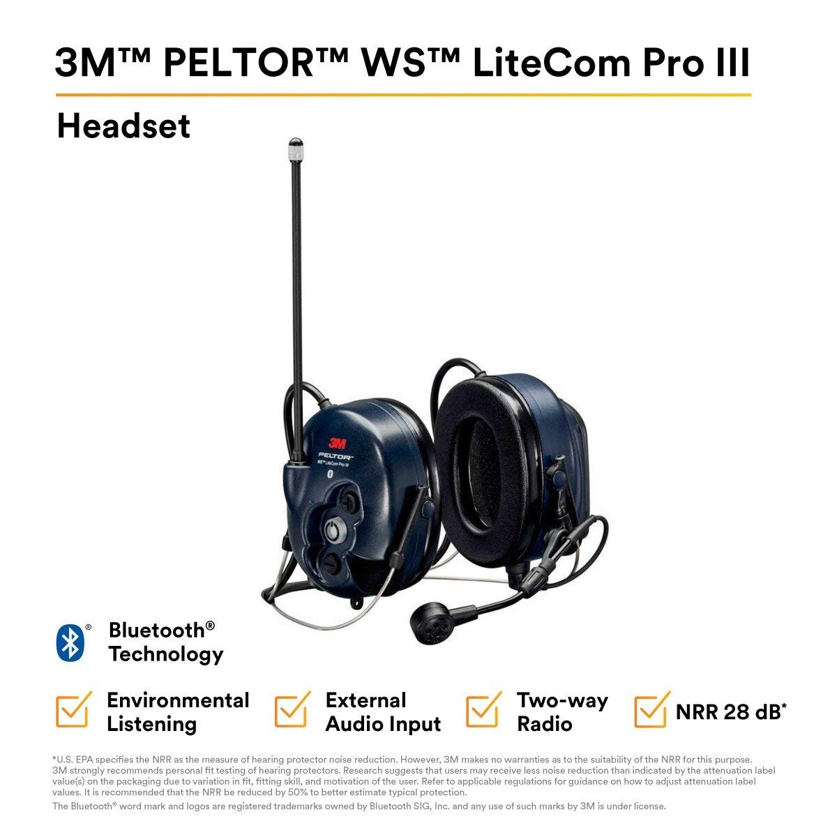 3M MT73H7B4D10NA PELTOR WS LiteCom PRO III Neckband Headset with Built-In Two-Way Radio and Bluetooth (7100099581) - 2