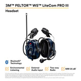 3M MT73H7P3E4D10NA PELTOR WS LiteCom PRO III Headset, Hard Hat Attached, Professional Grade Durability, Wireless Two-Way Communication Radio, Bluetooth, Boom Microphone, Navy Blue, MT73H7P3E4D10 (7100099586) - 2