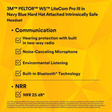 3M 7100099785 PELTOR WS LiteCom PRO III Headset, Intrinsically Safe, Hard Hat Attached, Professional Grade Durability, Wireless Two-Way Communication Radio, Bluetooth, Boom Microphone, Blue, MT73H7P3E4D10NA-50 - 3
