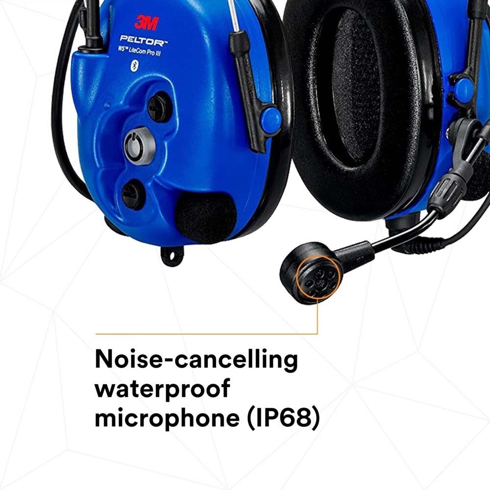 3M 7100099785 PELTOR WS LiteCom PRO III Headset, Intrinsically Safe, Hard Hat Attached, Professional Grade Durability, Wireless Two-Way Communication Radio, Bluetooth, Boom Microphone, Blue, MT73H7P3E4D10NA-50 - 6