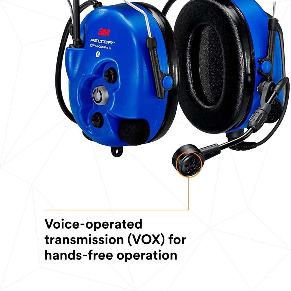 3M 7100099785 PELTOR WS LiteCom PRO III Headset, Intrinsically Safe, Hard Hat Attached, Professional Grade Durability, Wireless Two-Way Communication Radio, Bluetooth, Boom Microphone, Blue, MT73H7P3E4D10NA-50 - 7