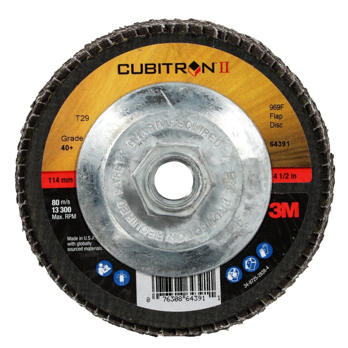 3M 969F Cubitron II Flap Disc, 40+, T29 Quick Change, Precision Shaped Ceramic, Maroon, 4-1/2 in x 5/8-11 (7100104605) (10 Pack)