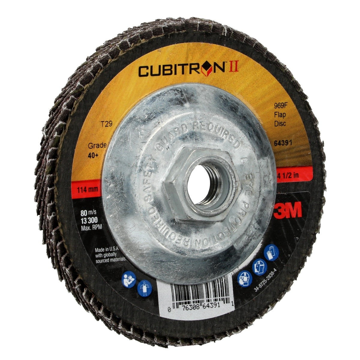3M 969F Cubitron II Flap Disc, 40+, T29 Quick Change, Precision Shaped Ceramic, Maroon, 4-1/2 in x 5/8-11 (7100104605) (10 Pack) - 2