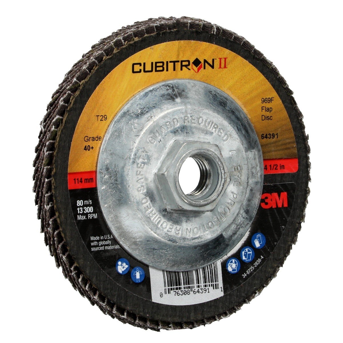 3M 969F Cubitron II Flap Disc, 40+, T29 Quick Change, Precision Shaped Ceramic, Maroon, 4-1/2 in x 5/8-11 (7100104605) (10 Pack) - 2