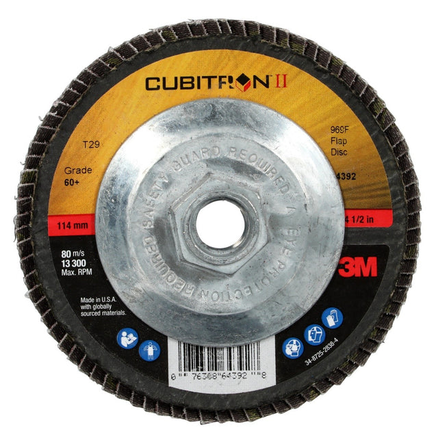 3M 969F Cubitron II Flap Disc, T29 Quick Change, 60 Plus, Maroon, 4-1/2 in x 5/8-11 (7100104606) (10 Pack)