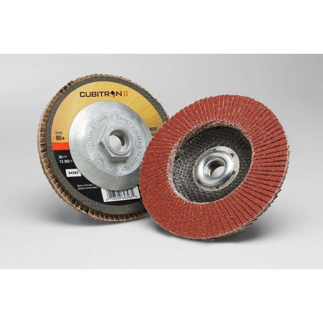 3M 7100104901 Cubitron II 969F T29 Flap Disc, 4 in x 5/8 in, 80+ Grit, Polyester Backing for Heavy Grinding, Edge Deburring, Aggressive Weld Removal and Beveling (10 Pack)