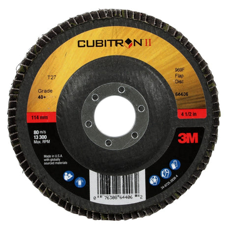 3M 969F Cubitron II Flap Disc 40 Plus T27 4-1/2 in x 7/8 in Giant Polyester Backing (7100104912) (10 Pack)