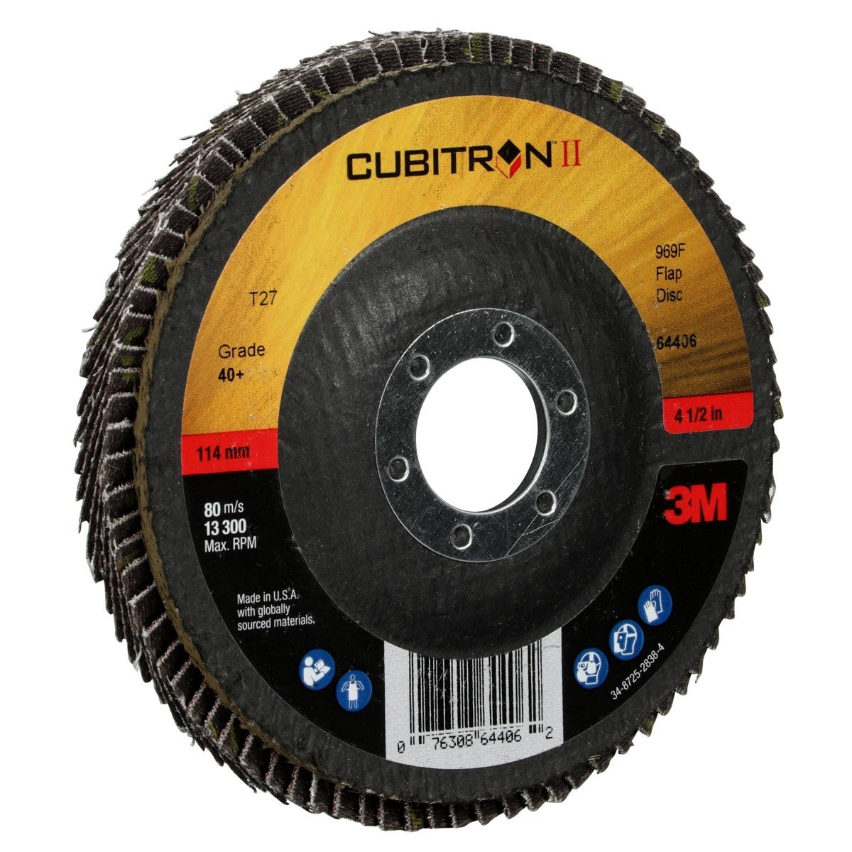 3M 969F Cubitron II Flap Disc 40 Plus T27 4-1/2 in x 7/8 in Giant Polyester Backing (7100104912) (10 Pack) - 3