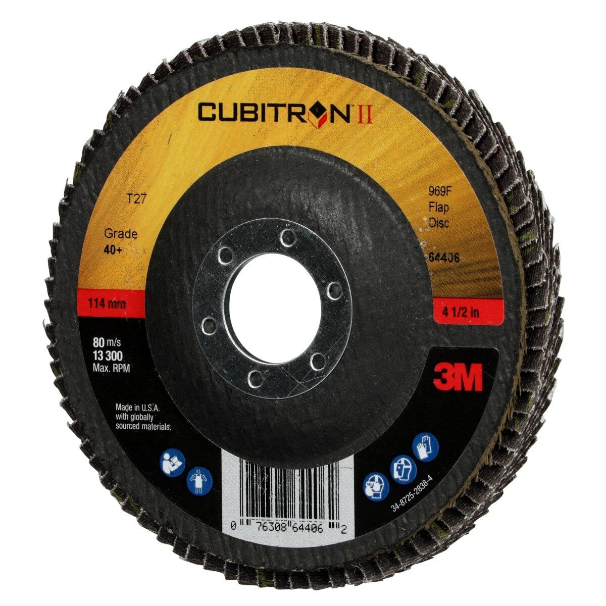 3M 969F Cubitron II Flap Disc 40 Plus T27 4-1/2 in x 7/8 in Giant Polyester Backing (7100104912) (10 Pack) - 4