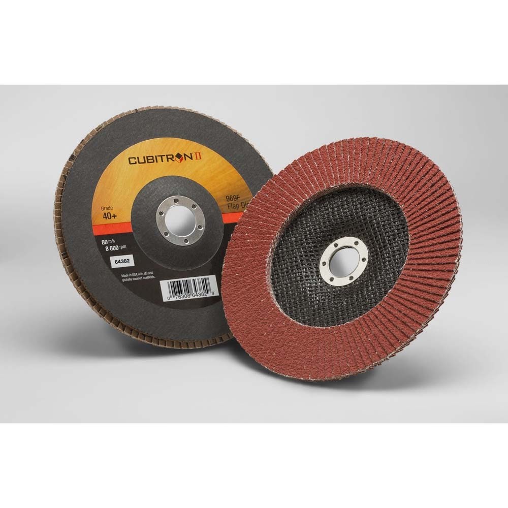 3M 969F Cubitron II Flap Disc, 40+ Grit, Type 27, 7 in x 7/8 in, Polyester Backing for Heavy Grinding, Edge Deburring, Weld Removal and Beveling (5 Pack) (7100104923) (10 Pack) - 2
