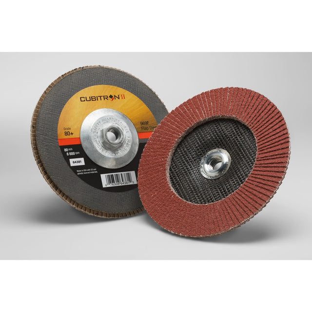 3M 969F Cubitron II Flap Disc, 80+, T27 Quick Change, Precision Shaped Ceramic, Maroon, 7 in x 5/8 in-11 (7100104924) (5 Pack)