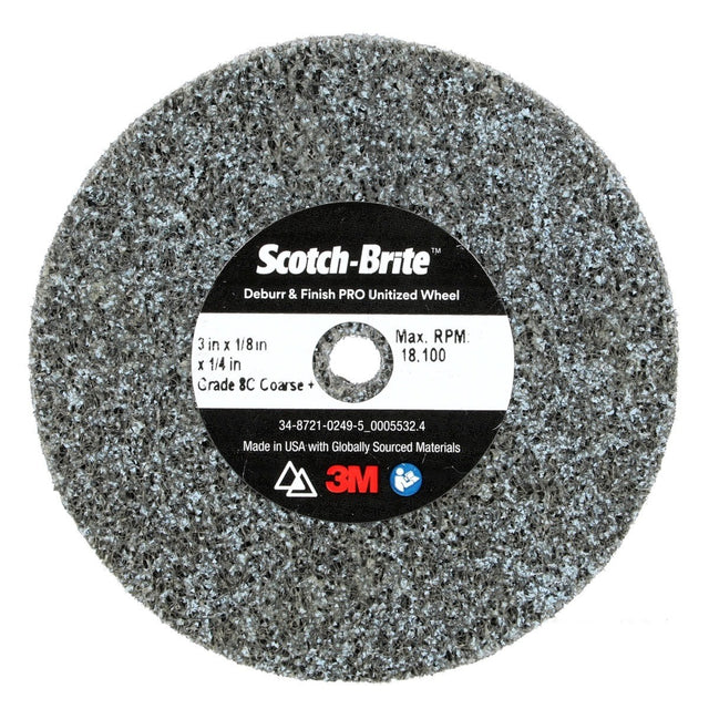 3M DP-UW Scotch-Brite Deburr & Finish PRO Unitized Wheel, 8C Coarse+, 3 in x 1/8 in x 1/4 in (7100105326) (40 Pack)