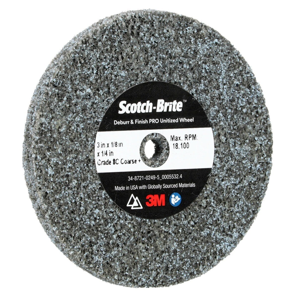 3M DP-UW Scotch-Brite Deburr & Finish PRO Unitized Wheel, 8C Coarse+, 3 in x 1/8 in x 1/4 in (7100105326) (40 Pack) - 3