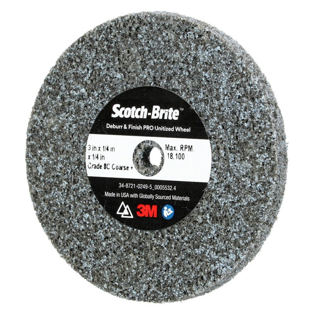 3M DP-UW Scotch-Brite Deburr & Finish PRO Unitized Wheel, 8C Coarse+, 3 in x 1/4 in x 1/4 in (7100105529) (40 Pack)