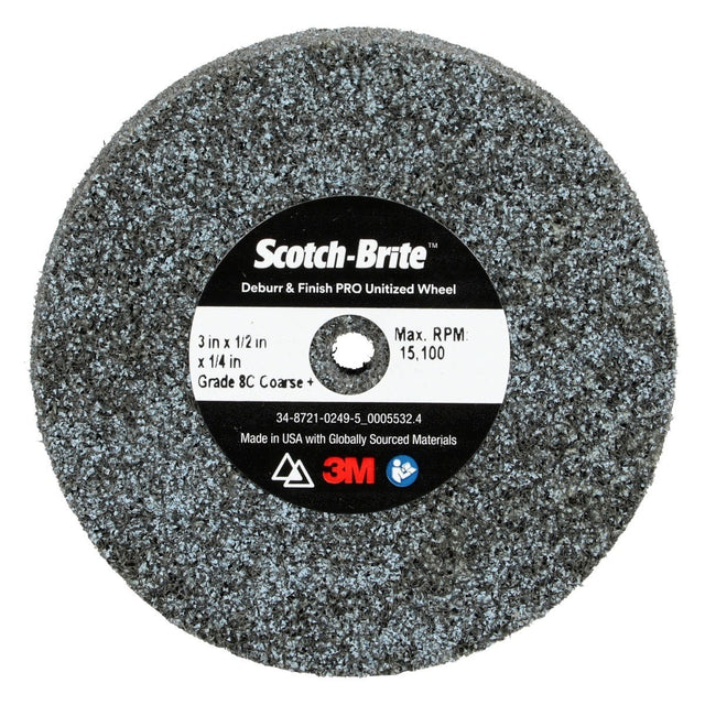 3M DP-UW Scotch-Brite Deburr & Finish PRO Unitized Wheel, 8C Coarse+, 3 in x 1/2 in x 1/4 in (7100105530) (20 Pack)