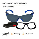3M S1102SGAF-KT Solus 1000-Series Safety Glasses Kit with Foam Gasket and Elastic Strap, Gray Anti-Fog Lens, Blue Black Frame (7100105846) (20 Pack) - 2