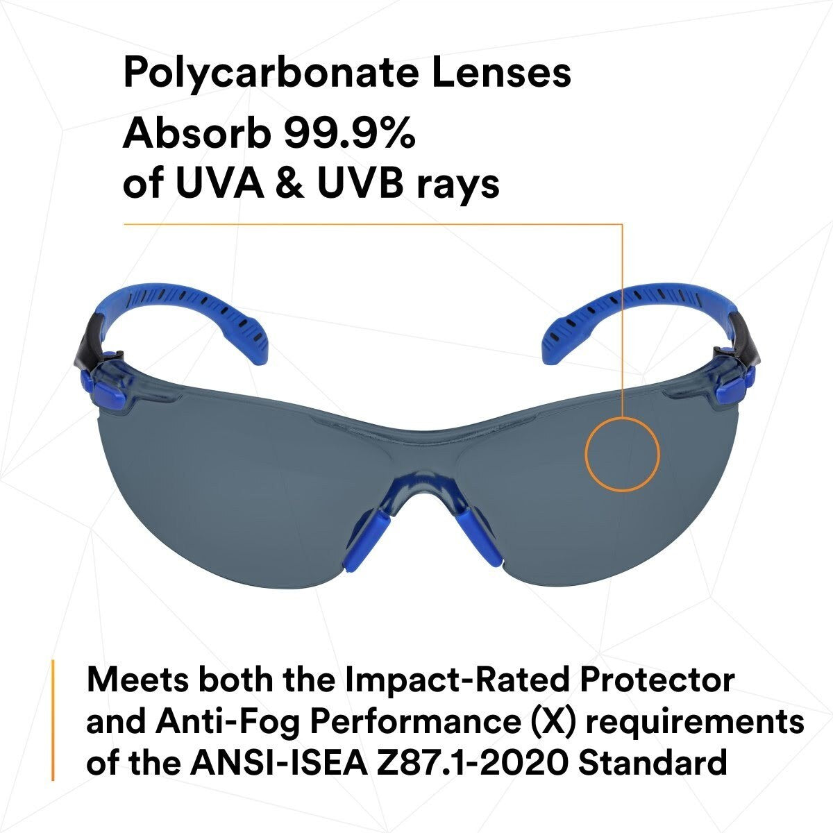 3M S1102SGAF-KT Solus 1000-Series Safety Glasses Kit with Foam Gasket and Elastic Strap, Gray Anti-Fog Lens, Blue Black Frame (7100105846) (20 Pack) - 7