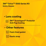 3M S1102SGAF-KT Solus 1000-Series Safety Glasses Kit with Foam Gasket and Elastic Strap, Gray Anti-Fog Lens, Blue Black Frame (7100105846) (20 Pack) - 9