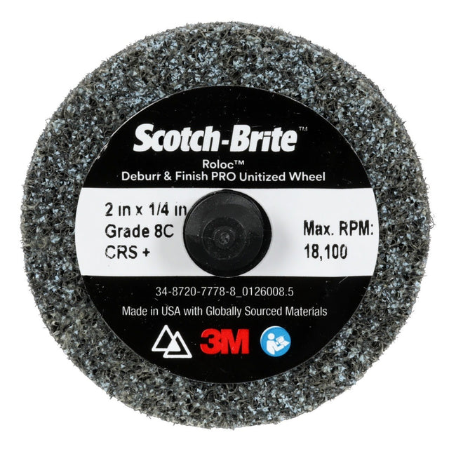 3M Scotch Brite Roloc Deburr & Finish PRO Unitized Wheel, DP-UR, 8C Coarse+, TR, 2 in x 1/4 in (7100109131) (60 Pack)