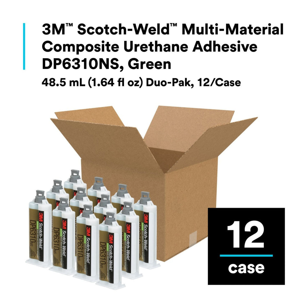 3M DP6310NS Multi-Material Composite Urethane Adhesive, Green, 48.5 mL Duo-Pak (7100109829) (12 Pack) - 10