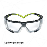 3M SF401AF-FM SecureFit 400 Safety Glasses, Clear Anti-Fog Anti-Scratch Polycarbonate Lens, Green/Black Frame, Foam Gasket, Z87 UV Protection (7100112131) (1 Pair) (20 Pack) - 2