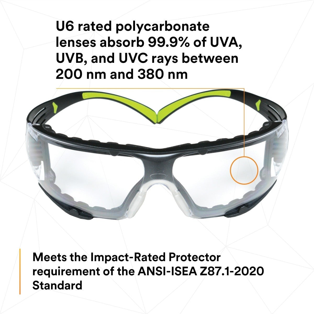 3M SF401AF-FM SecureFit 400 Safety Glasses, Clear Anti-Fog Anti-Scratch Polycarbonate Lens, Green/Black Frame, Foam Gasket, Z87 UV Protection (7100112131) (1 Pair) (20 Pack) - 7