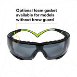 3M SecureFit Safety Glasses, Z87 Plus Anti-Fog Anti-Scratch Gray Lens, Green Black Frame, Removable Foam Gasket, Polycarbonate, UV Protection (SF402AF-FM) (7100112244) (20 Pack) - 6