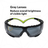 3M SecureFit Safety Glasses, Z87 Plus Anti-Fog Anti-Scratch Gray Lens, Green Black Frame, Removable Foam Gasket, Polycarbonate, UV Protection (SF402AF-FM) (7100112244) (20 Pack) - 7