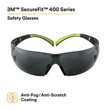 3M SF402AF SecureFit 400 Series Safety Glasses, Anti Fog Anti Scratch, Gray Lens, Black Green Frame (7100112433) (20 Pack) - 2