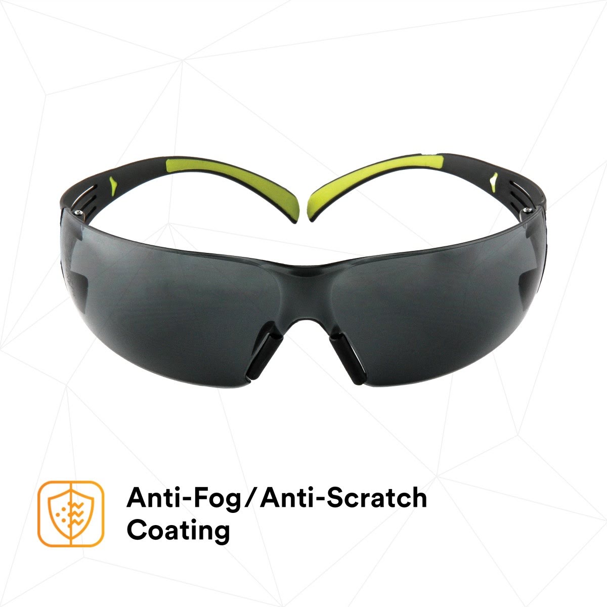 3M SF402AF SecureFit 400 Series Safety Glasses, Anti Fog Anti Scratch, Gray Lens, Black Green Frame (7100112433) (20 Pack) - 3