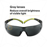 3M SF402AF SecureFit 400 Series Safety Glasses, Anti Fog Anti Scratch, Gray Lens, Black Green Frame (7100112433) (20 Pack) - 6