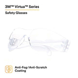 3M 7100112434 Tekk Virtua Anti-Fog Safety Glasses, Clear Frame and Lens - 3