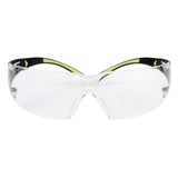 3M SF401AF SecureFit Safety Glasses, 400 Series, Clear Lens, Anti-Fog Anti-Scratch, Green/Black Frame, Polycarbonate, ANSI Z87, UV Protection (7100112435)