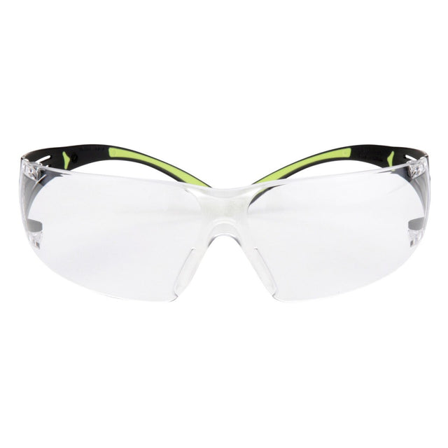 3M SF401AF SecureFit Safety Glasses, 400 Series, Clear Lens, Anti-Fog Anti-Scratch, Green/Black Frame, Polycarbonate, ANSI Z87, UV Protection (7100112435)