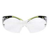 3M SF401AF SecureFit Safety Glasses, 400 Series, Clear Lens, Anti-Fog Anti-Scratch, Green/Black Frame, Polycarbonate, ANSI Z87, UV Protection (7100112435)