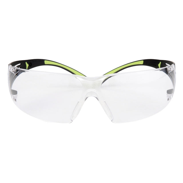 3M SF401AF SecureFit Safety Glasses, 400 Series, Clear Lens, Anti-Fog Anti-Scratch, Green/Black Frame, Polycarbonate, ANSI Z87, UV Protection (7100112435)