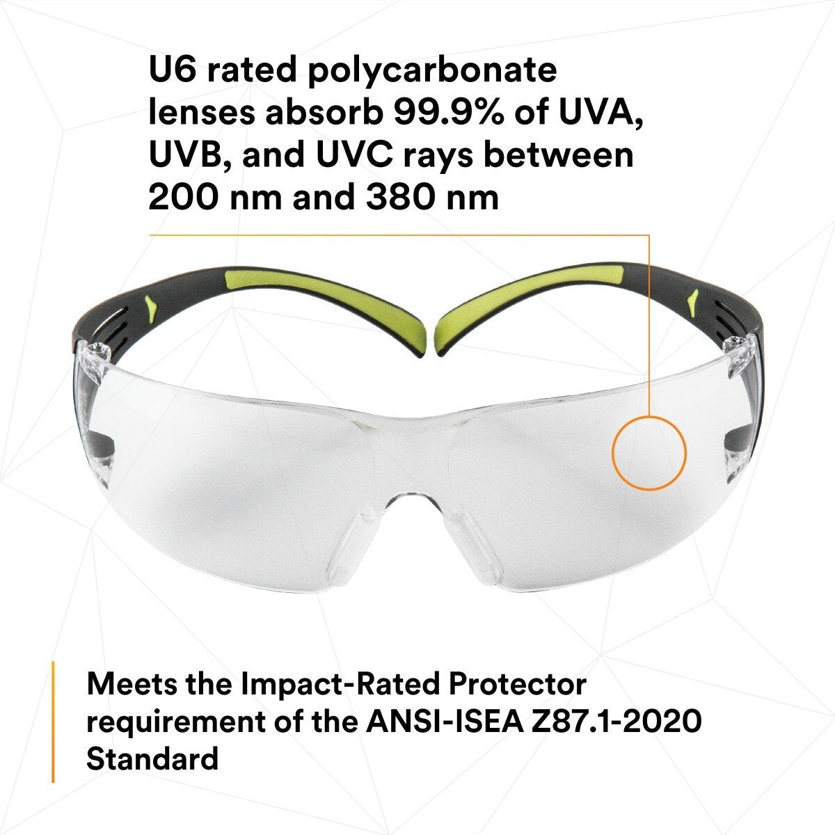3M SF401AF SecureFit Safety Glasses, 400 Series, Clear Lens, Anti-Fog Anti-Scratch, Green/Black Frame, Polycarbonate, ANSI Z87, UV Protection (7100112435) (20 Pack) - 7