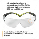 3M SF401AF SecureFit Safety Glasses, 400 Series, Clear Lens, Anti-Fog Anti-Scratch, Green/Black Frame, Polycarbonate, ANSI Z87, UV Protection (7100112435) (20 Pack) - 7