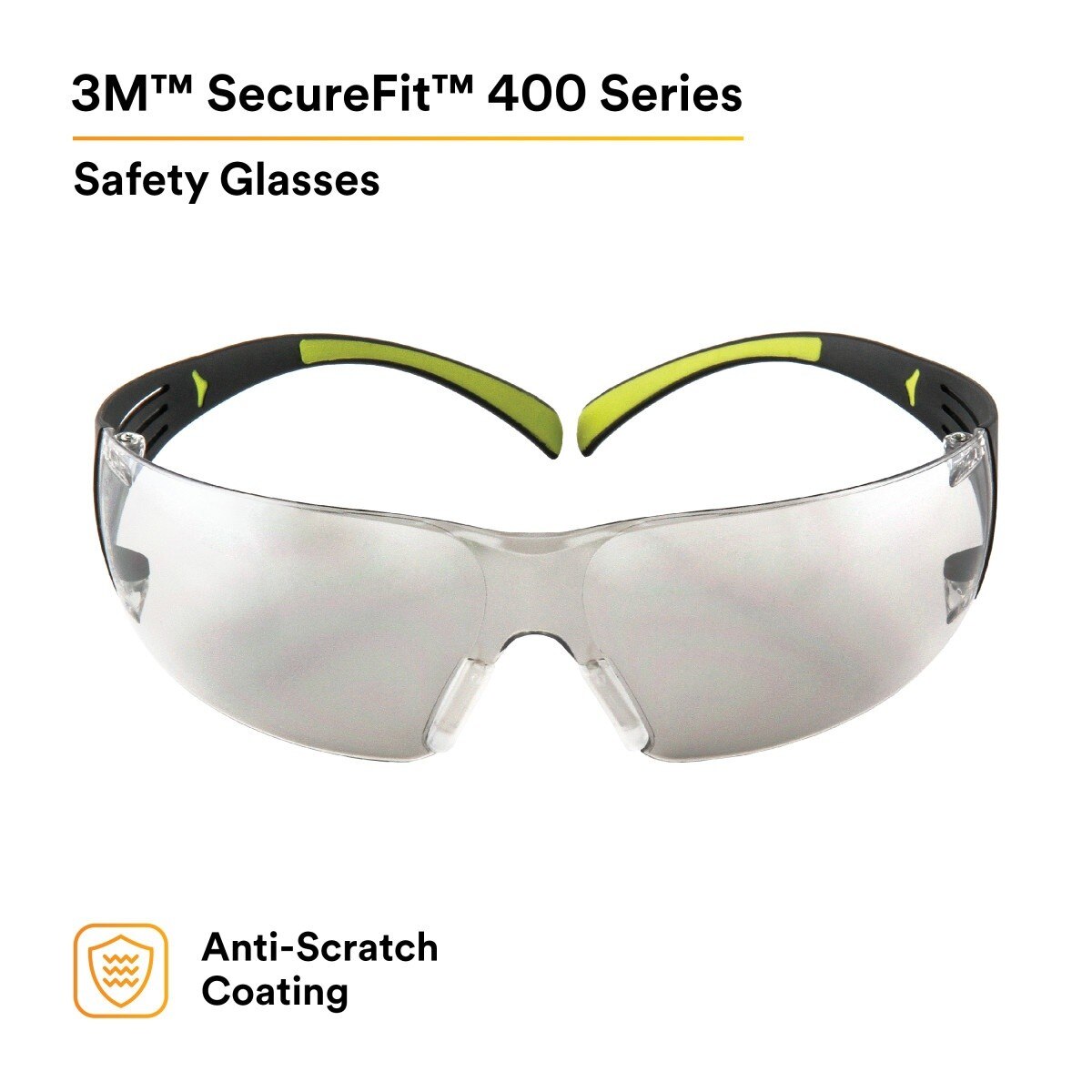 3M SF410AS SecureFit Anti-Scratch Indoor/Outdoor Mirror Lens Safety Glasses, Green/Black Frame, ANSI Z87 (SF410AS) (7100112436) (Case of 20) (20 Pack) - 4