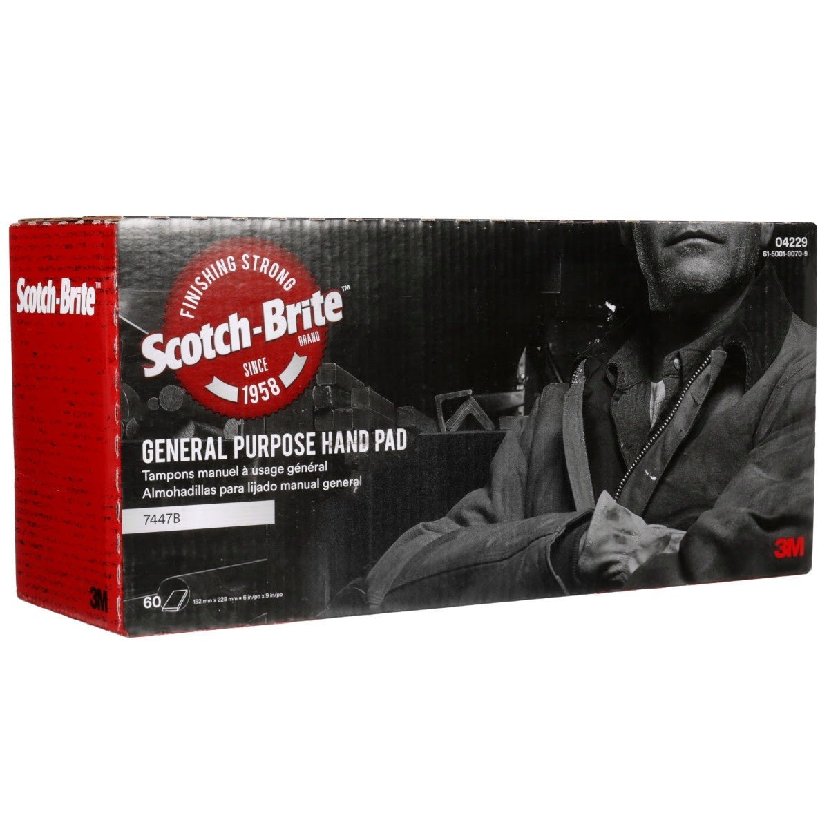 3M PO-HP 7447 Scotch-Brite Hand Pad 7447B Pro, PO-HP, A/O Very Fine, Maroon, 6 in x 9 in (7100112579) (60 Pack) - 6