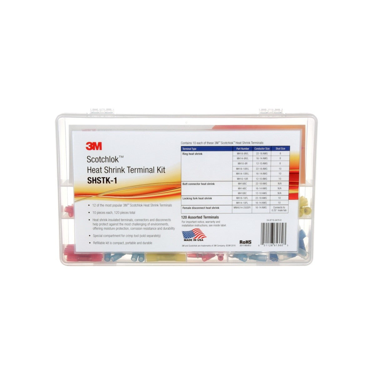 3M Heat Shrink Terminal Kit, Selection of 12 Terminals, Refillable Compact Portable Durable (SHSTK-1) (7100112733) (120 Pieces) (4 Pack)