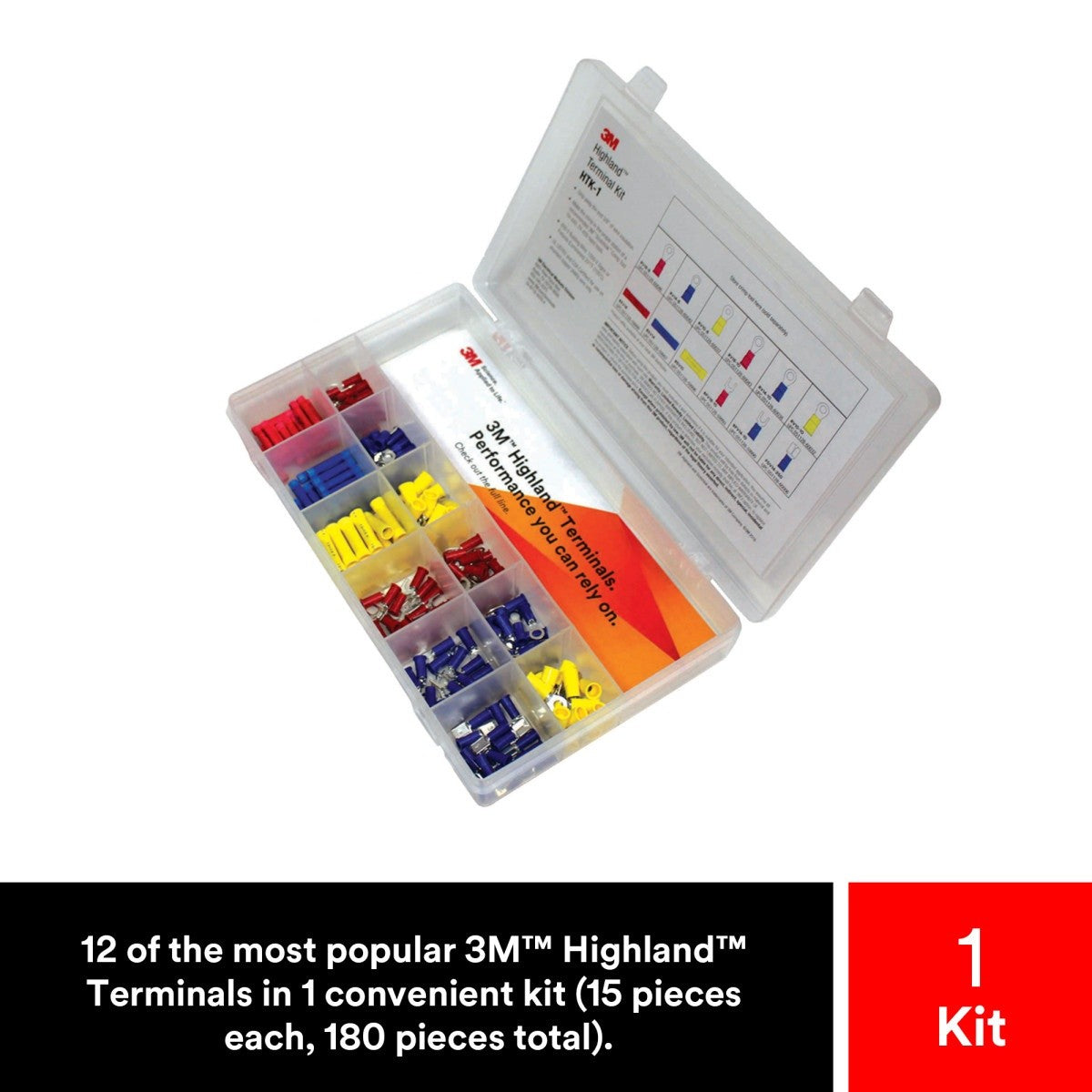 3M HTK-1 Highland Terminal Kit with vinyl insulated ring fork butt splice and disconnect terminals (7100112734) (180 Pieces) (4 Pack) - 3