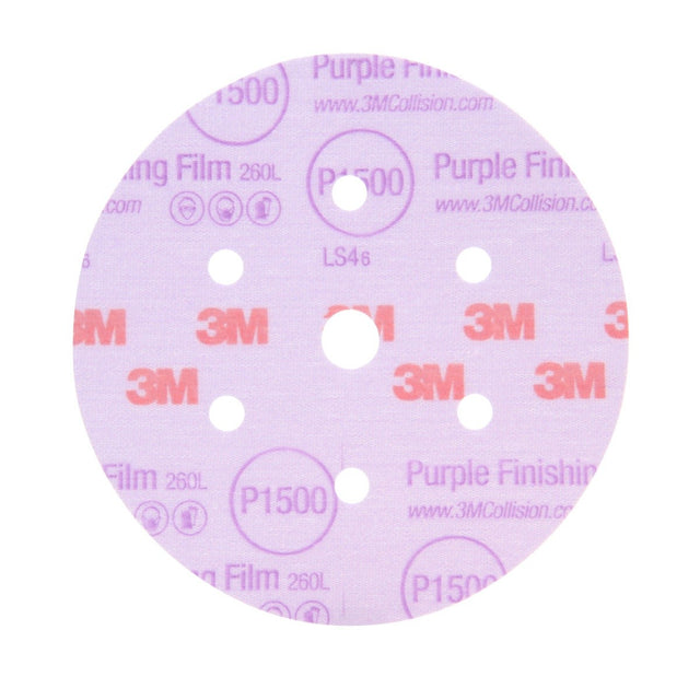 3M 260L 30767 Hookit Purple Finishing Film Abrasive Disc, Dust Free, P1500, 6 in (7100122779) (200 Pack)