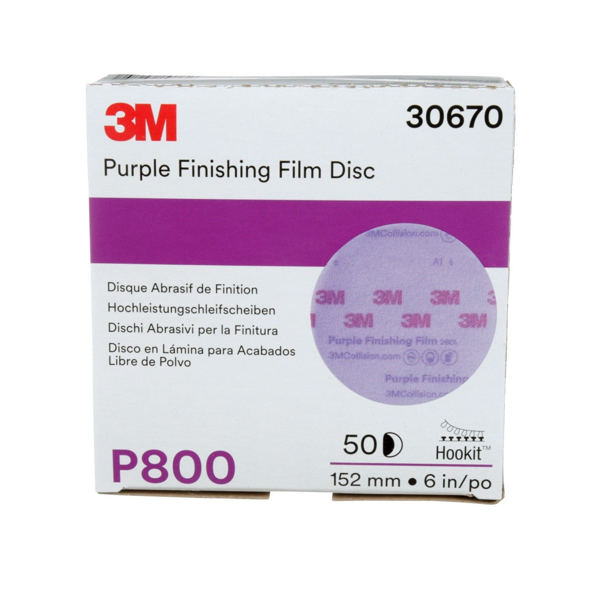 3M 260L 30670 Hookit Purple Finishing Film Abrasive Disc, P800, 6 in (7100122792) (200 Pack) - 7
