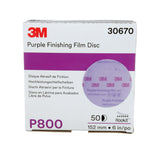 3M 260L 30670 Hookit Purple Finishing Film Abrasive Disc, P800, 6 in (7100122792) (200 Pack) - 7