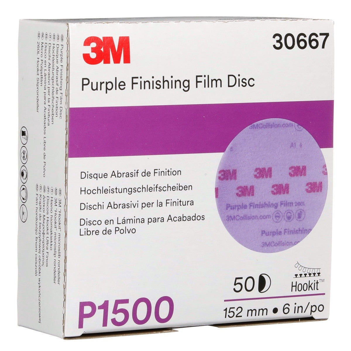 3M 260L 30667 Hookit Purple Finishing Film Abrasive Disc, P1500, Purple, 6 in (7100122795) (200 Pack) - 3