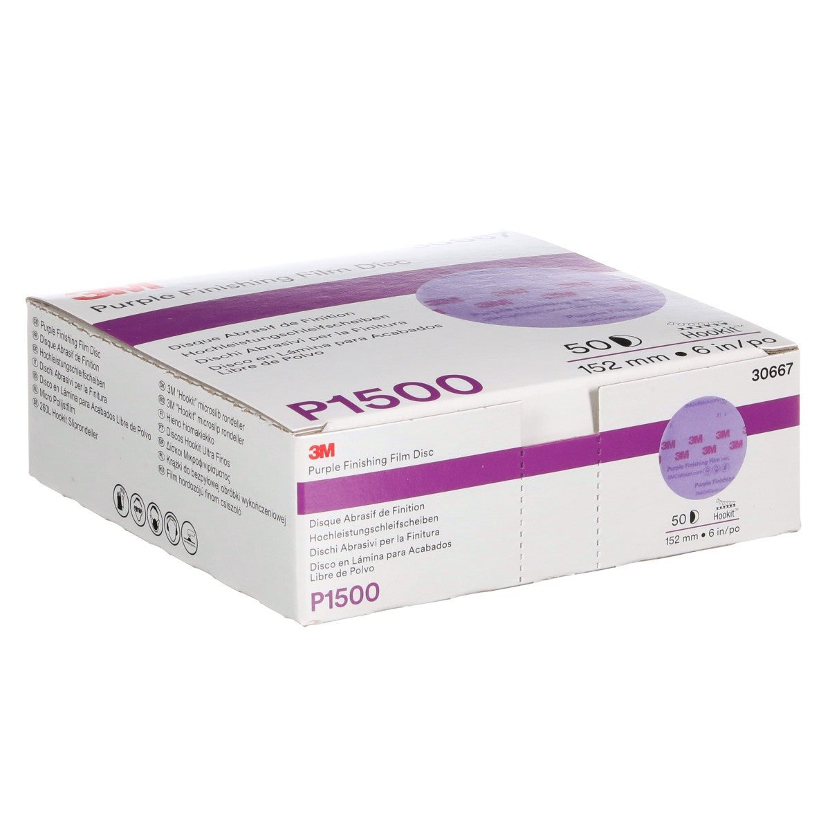 3M 260L 30667 Hookit Purple Finishing Film Abrasive Disc, P1500, Purple, 6 in (7100122795) (200 Pack) - 7
