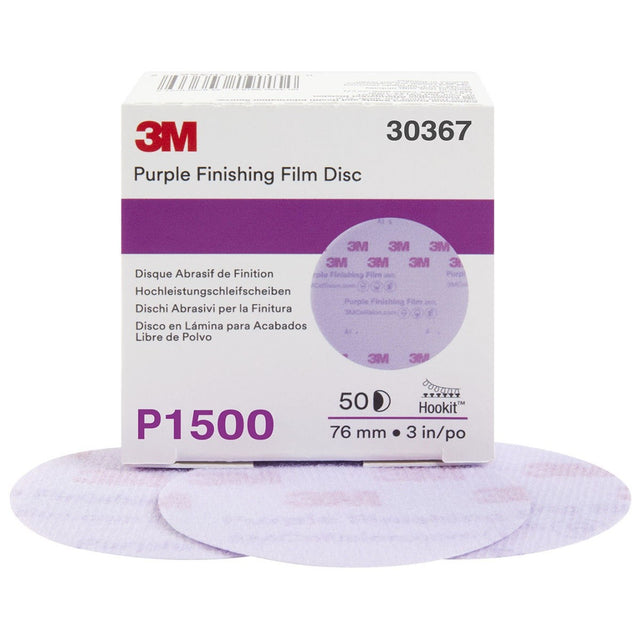 3M 30367 Hookit Purple Finishing Film Abrasive Disc, P1500, 3 in (7100123055) (200 Pack)