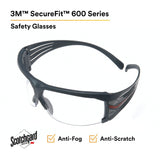 3M SF601SGAF SecureFit 600 Safety Glasses, ANSI Z87, Scotchgard Anti-Fog Clear Lens, Black Frame (7100128689) (20 Pack) - 2